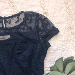 Hollister Navy Embroidered Top
